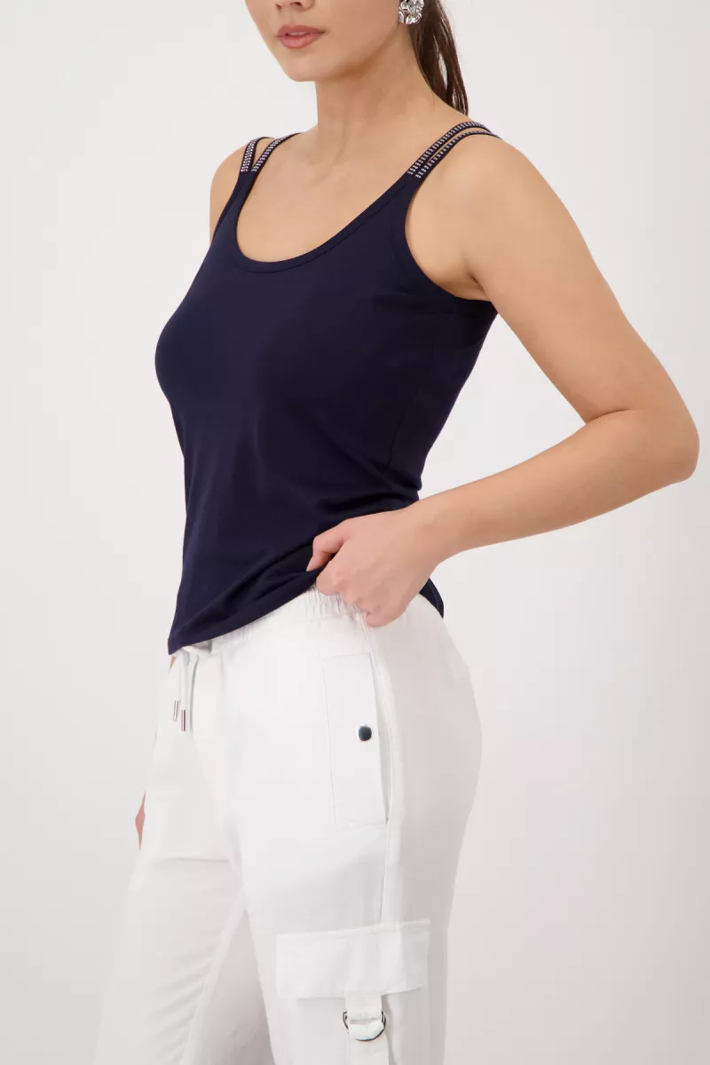 Monari-Top with sequin straps-410712-755 Marine-MARINE