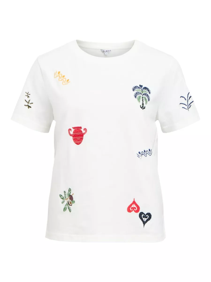 OBJECT-OBJLUNAI S/S LO T-SHIRT REP-23048765-Cloud Dancer Embroidery-CREME