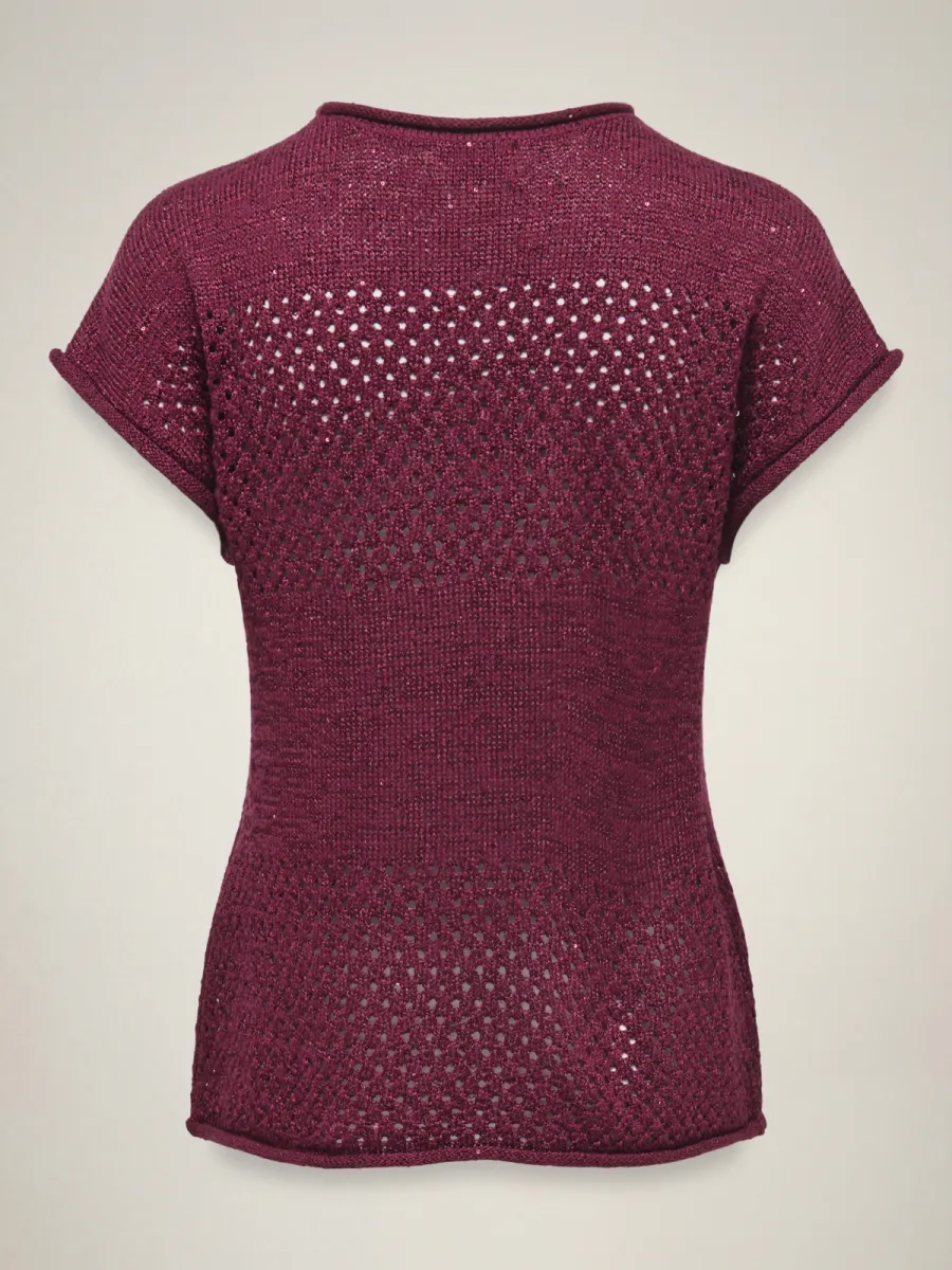 ONLY-JDYMIA S/S O-NECK SEQUIN PULLOVER K-15373835-Oxblood Red-DONKER ROOD
