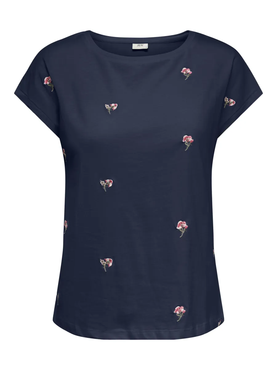 ONLY-JDYTIA LIFE S/S EMB T-SHIRT JRS-15369918-Black Iris-ZWART COMBINATIES