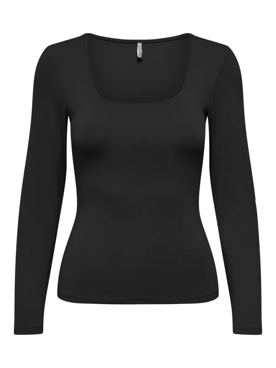 ONLY-ONLEA L/S DEEP NECK TOP JRS NOOS-15302647-Black-BLACK