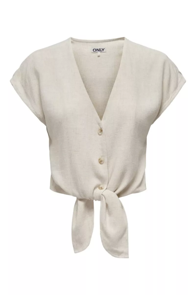 ONLY-ONLSIESTA SS KNOT LIN BL SHIRT PNT-15322270-Moonbeam-CREME