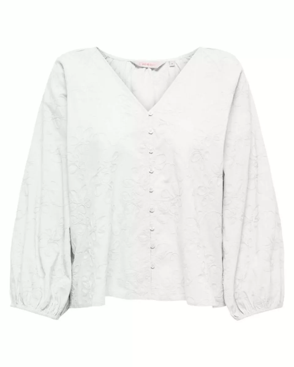 ONLY-ONLZION 3/4 V-NECK EMB TOP WVN-15364374-Cloud Dancer-CREME