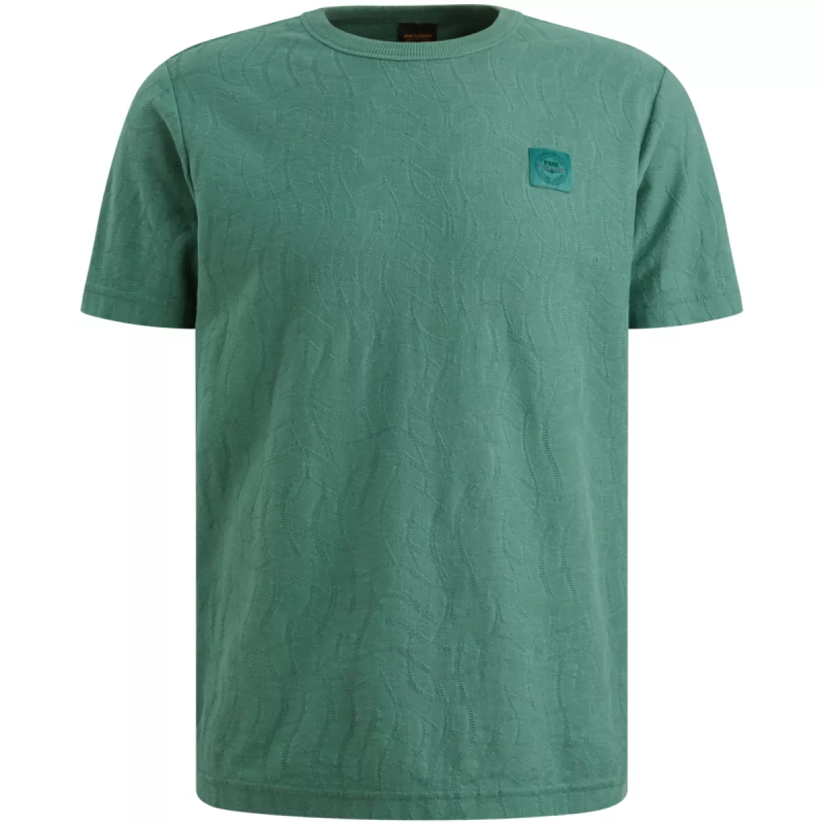 PME LEGEND-Short sleeve r-neck jacquard jerse-PTSS2604564-6053 Deep sea-BLAUW