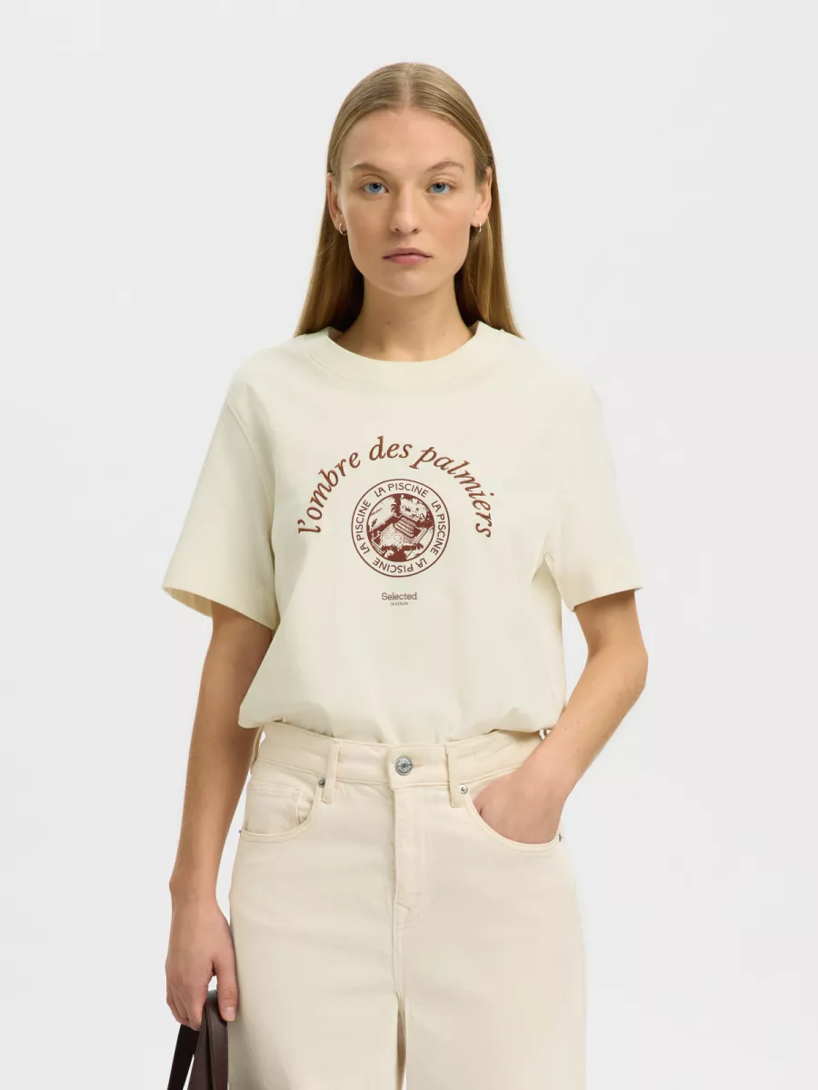 Selected Femme-SLFELISA SS TEE-16101473-Egret Potters Clay-CREME