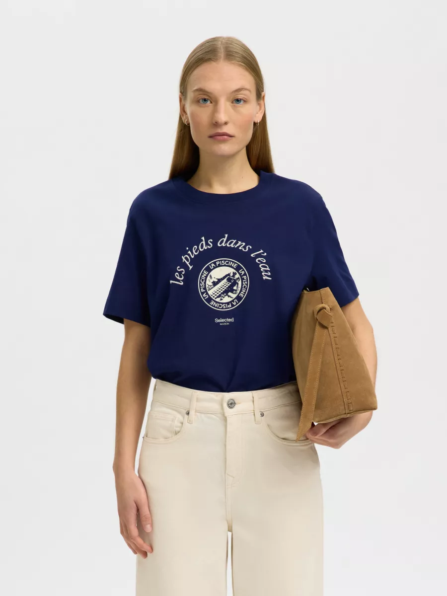 Selected Femme-SLFELISA SS TEE-16101473-Ocean Cavern Egret-BLUE