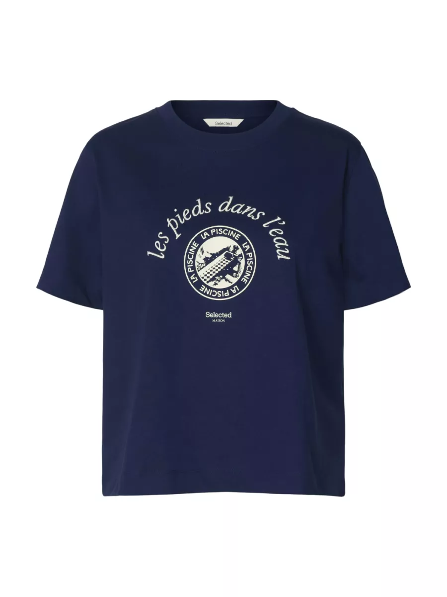 Selected Femme-SLFELISA SS TEE-16101473-Ocean Cavern Egret-BLUE