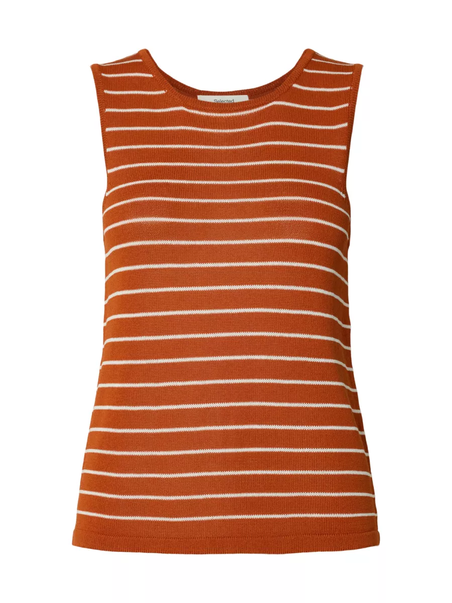 Selected Femme-SLFMOON SUS SL KNIT TOP B-16093769-Potters Clay Stripes-WIT COMBINATIES