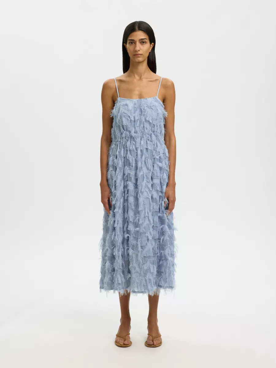 Selected Femme-SLFMYLINE REGULAR MIDI STRAP DRESS-16100869-Dusty Blue-BLUE