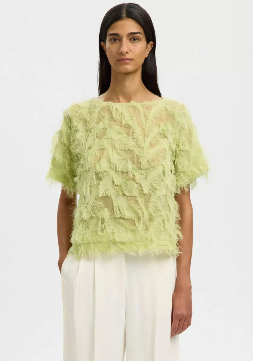 Selected Femme-SLFMYLINE SS BOAT NECK TOP B-16101005-Lint-GROEN