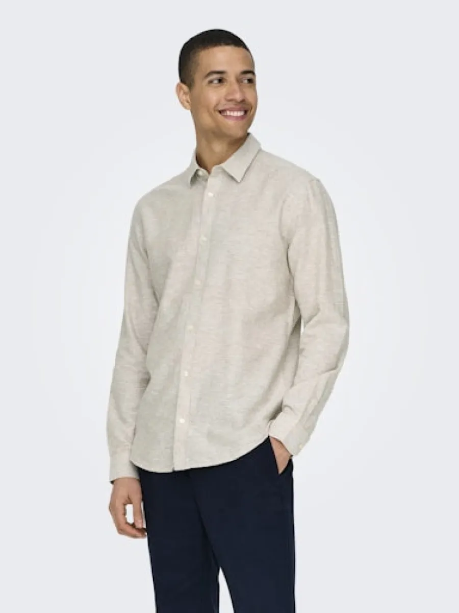 SONS-ONSCAIDEN LS SOLID LINEN SHIRT NOOS-22012321-Chinchilla-BRUIN
