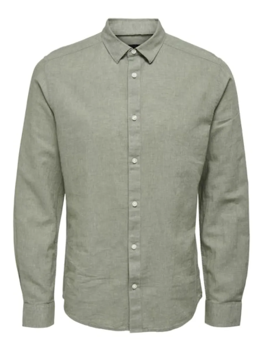 SONS-ONSCAIDEN LS SOLID LINEN SHIRT NOOS-22012321-Swamp-GROEN