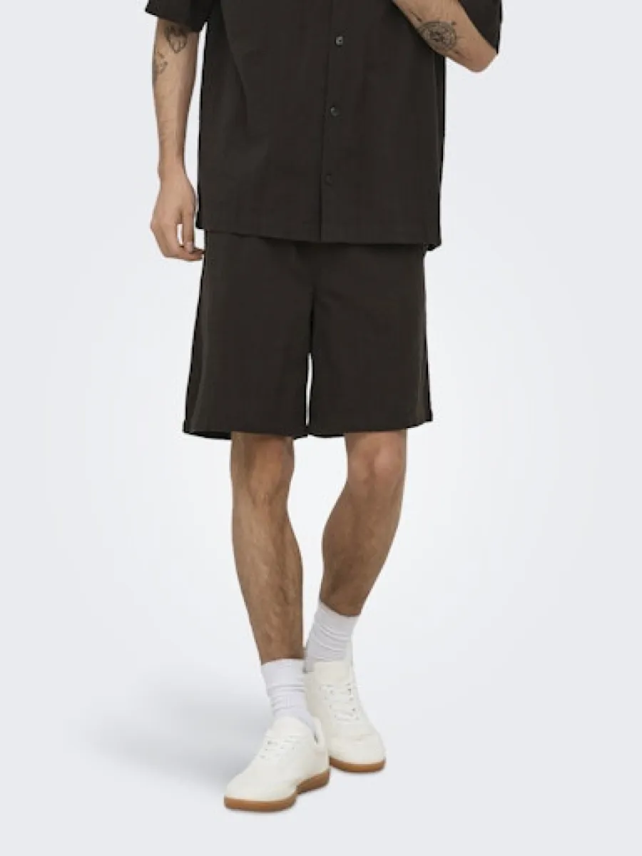 SONS-ONSCRUZ SEERSUCKER JOGGER SHORTS-22038002-Black coffee-CAFE