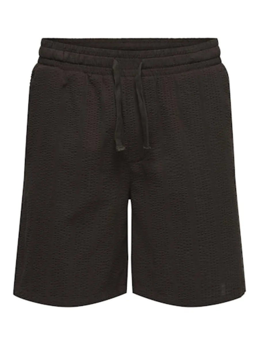 SONS-ONSCRUZ SEERSUCKER JOGGER SHORTS-22038002-Black coffee-CAFE