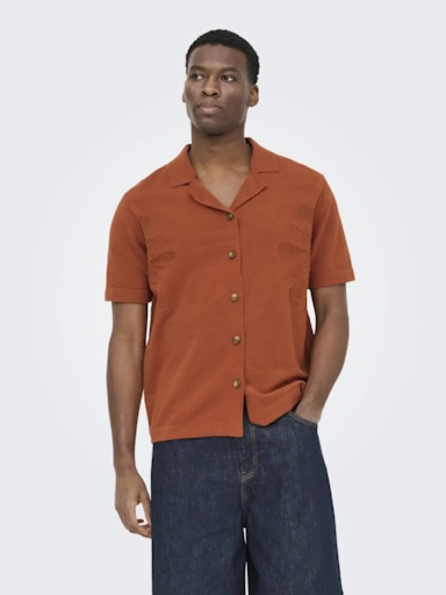SONS-ONSJAM LIFE REG SS SHIRT KNIT-22037745-Burnt brick-STEEN ROOD