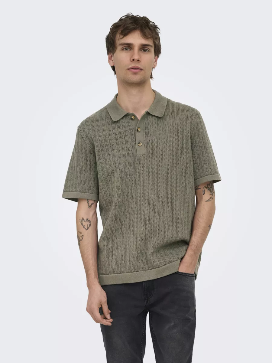 SONS-ONSMOON REG 12 SS POLO KNIT NOOS-22032760-Bungee cord-BRUIN