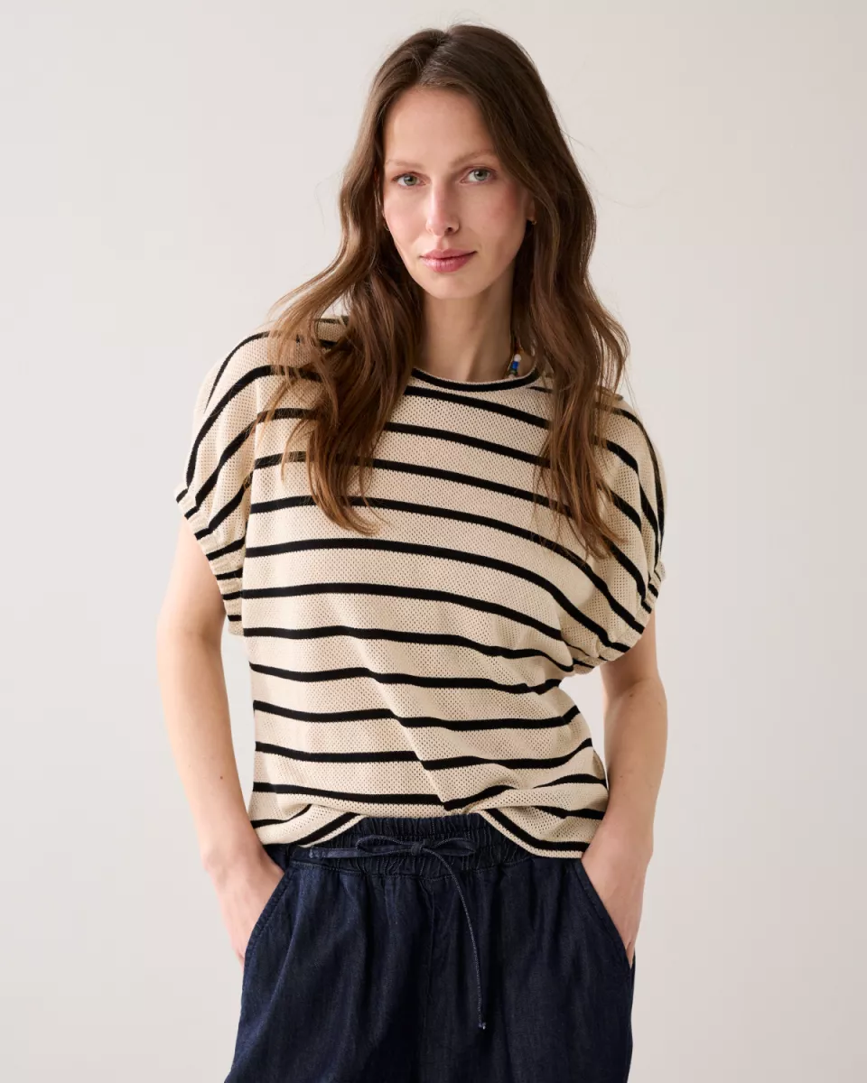 Summum-Top striped gauze-3s5322-30787-702 Pebble beige-CREME