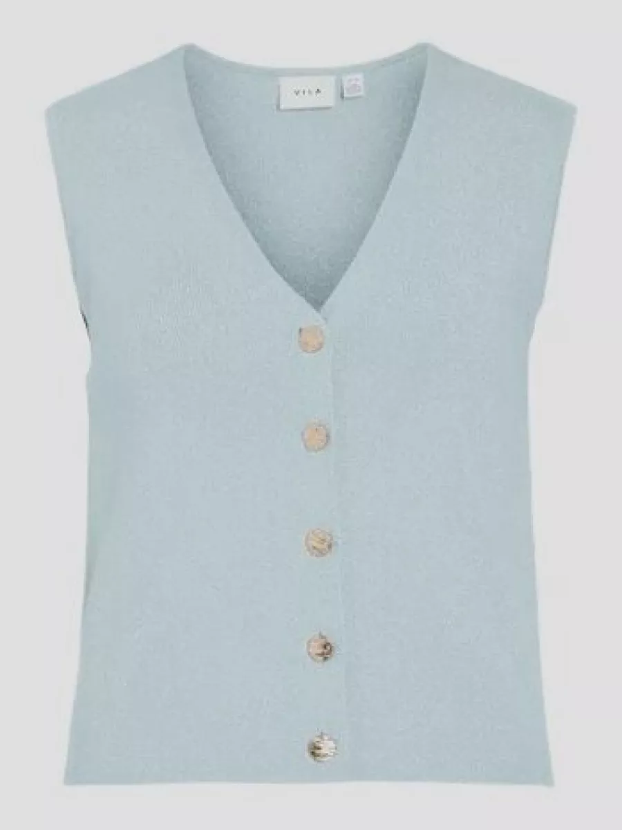 VILA-VICHARVI S/L BUTTON GLITTER KNIT VE-14113306-Nantucked Breeze-LICHT BLAUW