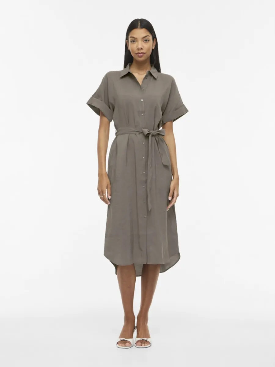 VILA-VIHULA S/S MIDI SHIRT DRESS - NOOS-14111774-Falcon-BRUIN