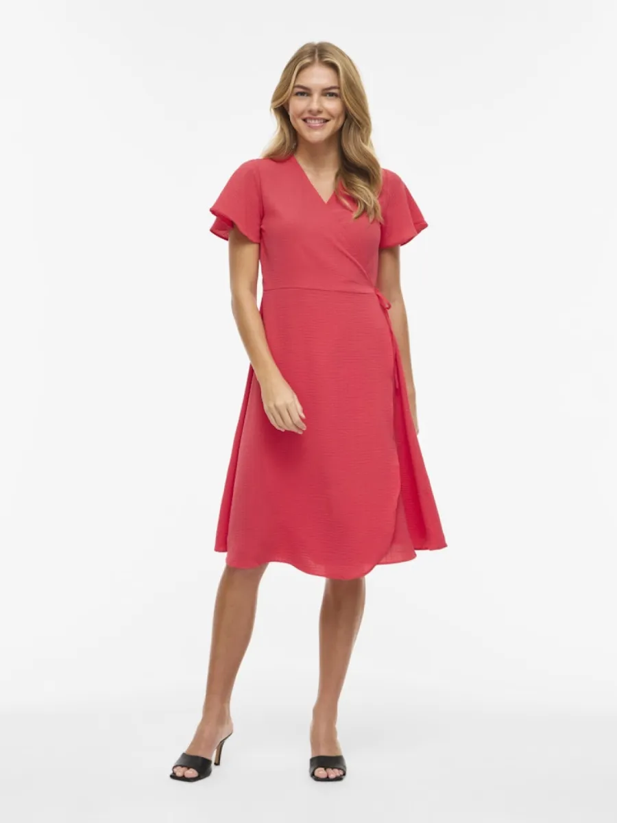 VILA-VILOVIE S/S WRAP MIDI DRESS - NOOS-14059666-Hibiscus-ROOD