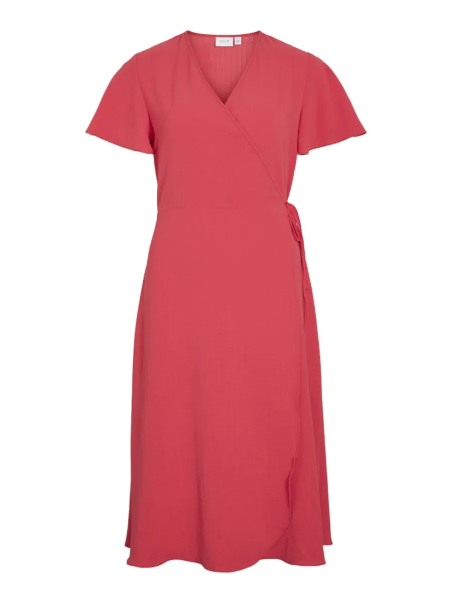 VILA-VILOVIE S/S WRAP MIDI DRESS - NOOS-14059666-Hibiscus-ROOD