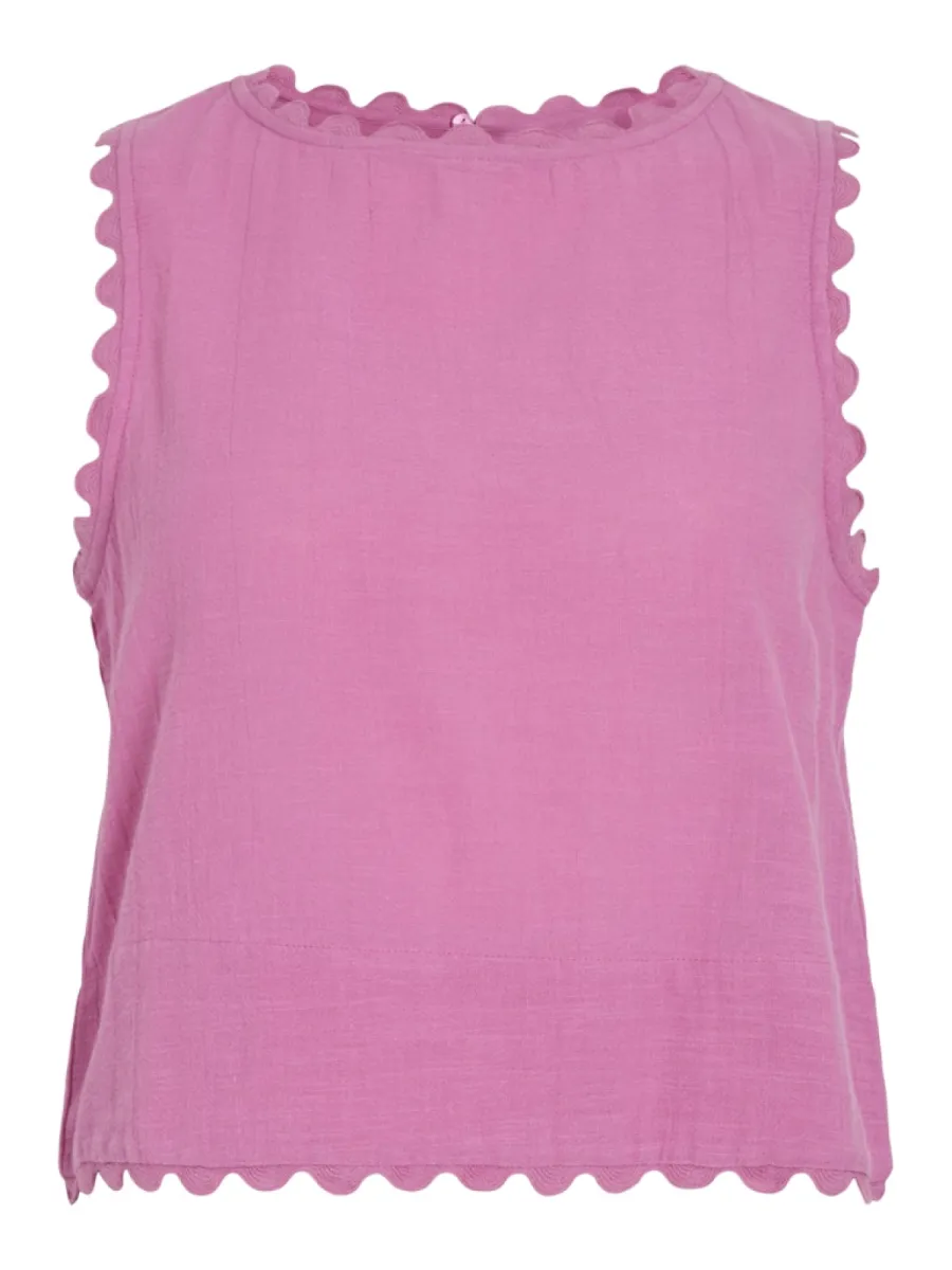 VILA-VIMINDY O-NECK S/L SCALLOP TOP-14115187-Fiji Flower-ROSE