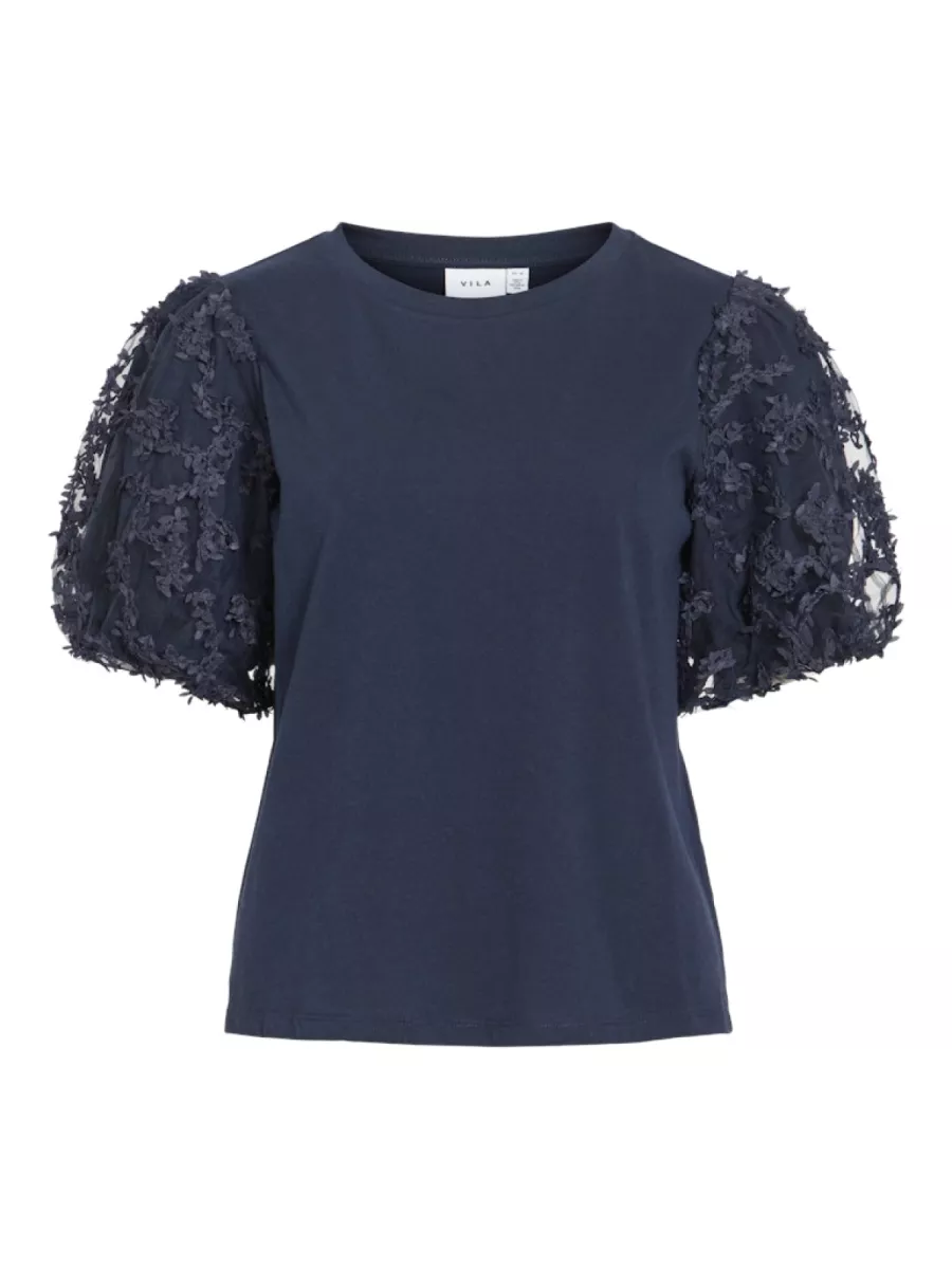 VILA-VIONESCA O-NECK S/S TOP-14113264-Navy Blazer-NAVY