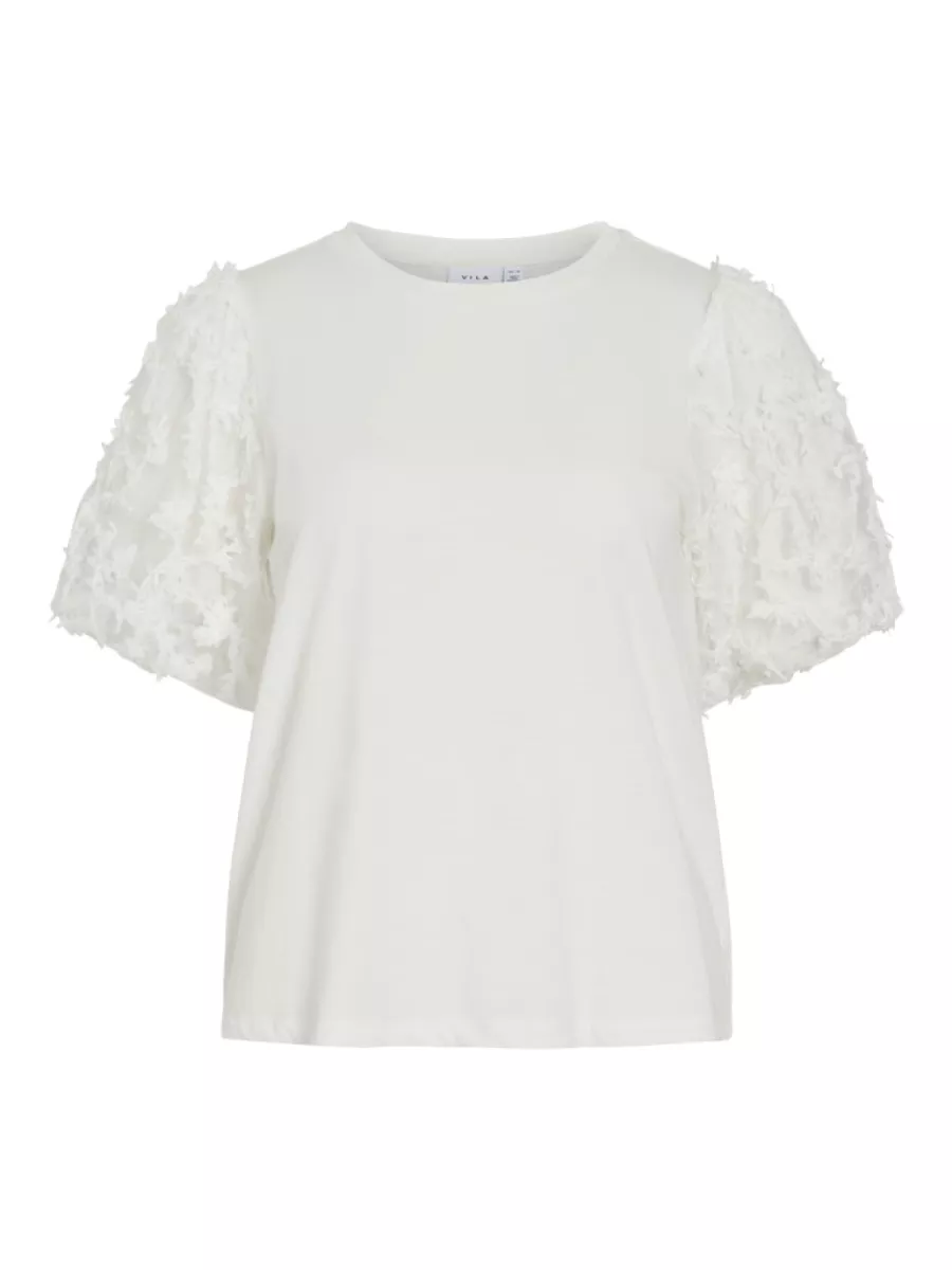 VILA-VIONESCA O-NECK S/S TOP-14113264-Snow White-WIT