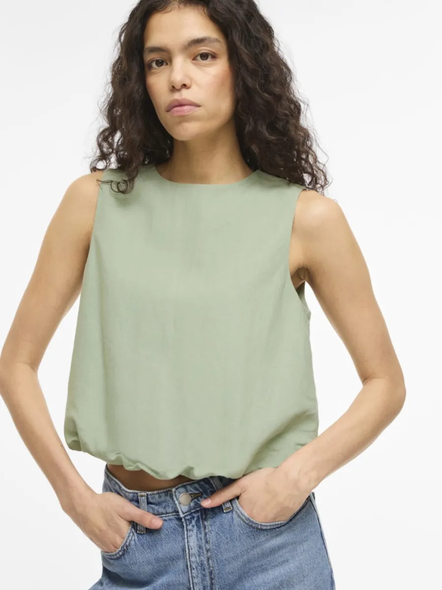 VILA-VIPRISILLA O-NECK S/L BALLOON TOP/V-14113568-Smoke Green-GROEN