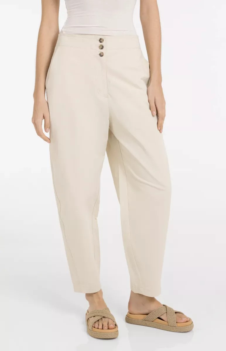 YAYA-High waist barrel leg trousers; Cotton; 99072-01-301250-604-99072-CREME