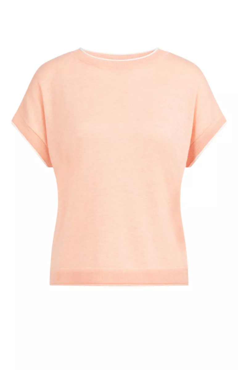 YAYA-Knitted sweater with rolled ed; Cotton/Polyester/Lyocell; 313072-01-000580-604-313072-PERZIK