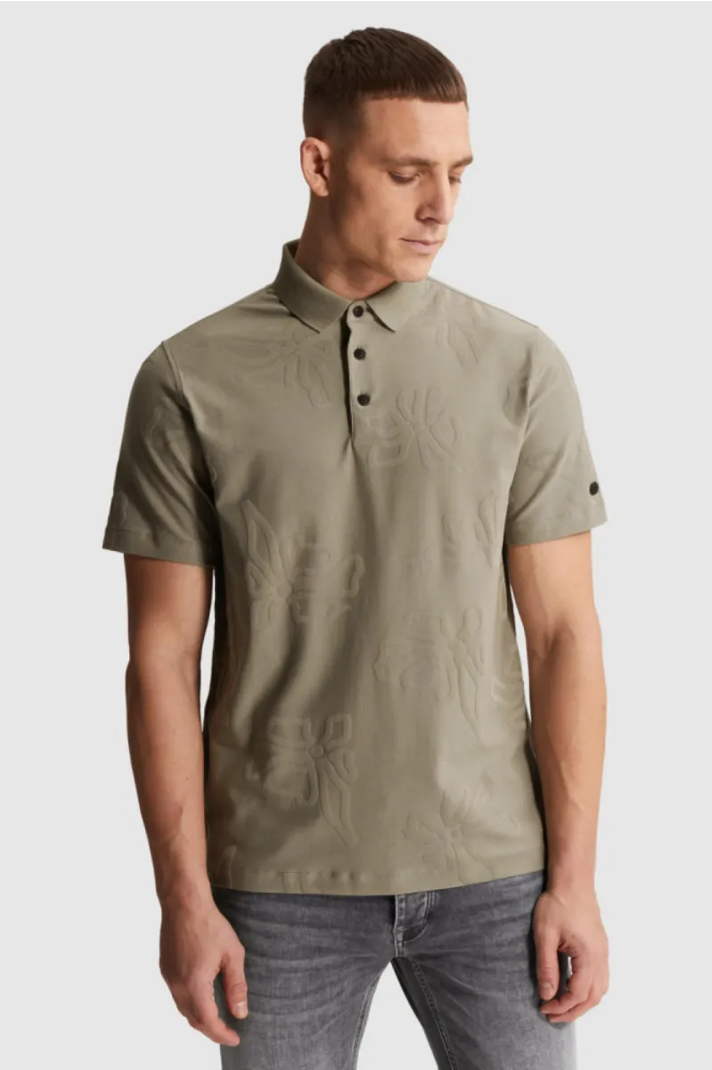 CAST IRON-Short sleeve polo regular fit jacquard jersey-CPSS2605897-6148 Vetiver-GROEN