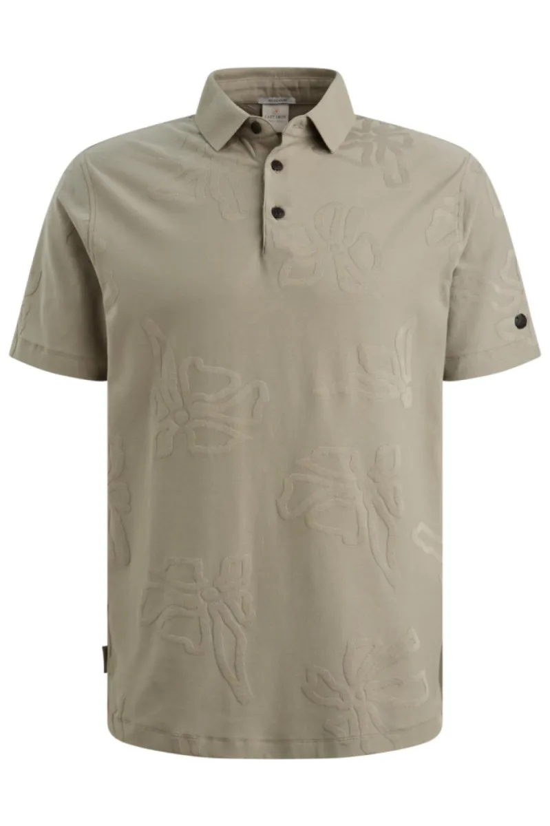 CAST IRON-Short sleeve polo regular fit jacquard jersey-CPSS2605897-6148 Vetiver-GROEN