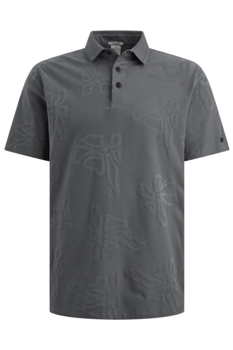 CAST IRON-Short sleeve polo regular fit jacquard jersey-CPSS2605897-9117 Turbulence-GRIJS