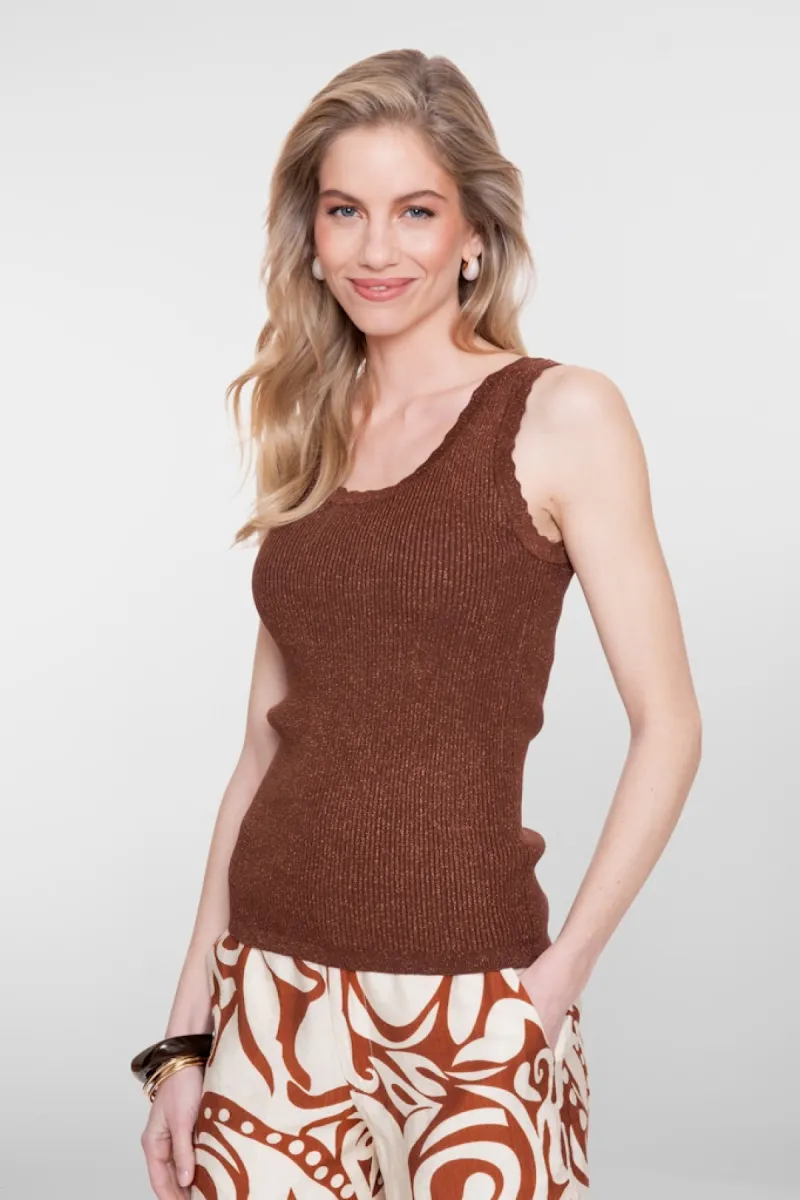 GEISHA-Singlet lurex-64393-14-785 Dark brown-DONKER BRUIN