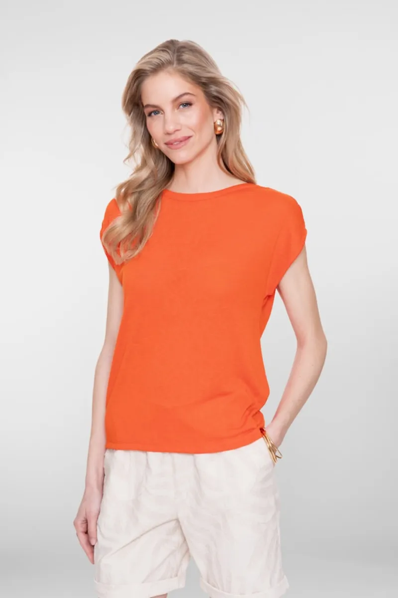 GEISHA-T-shirt fake linen-62095-41-201 Burned orange-ORANJE