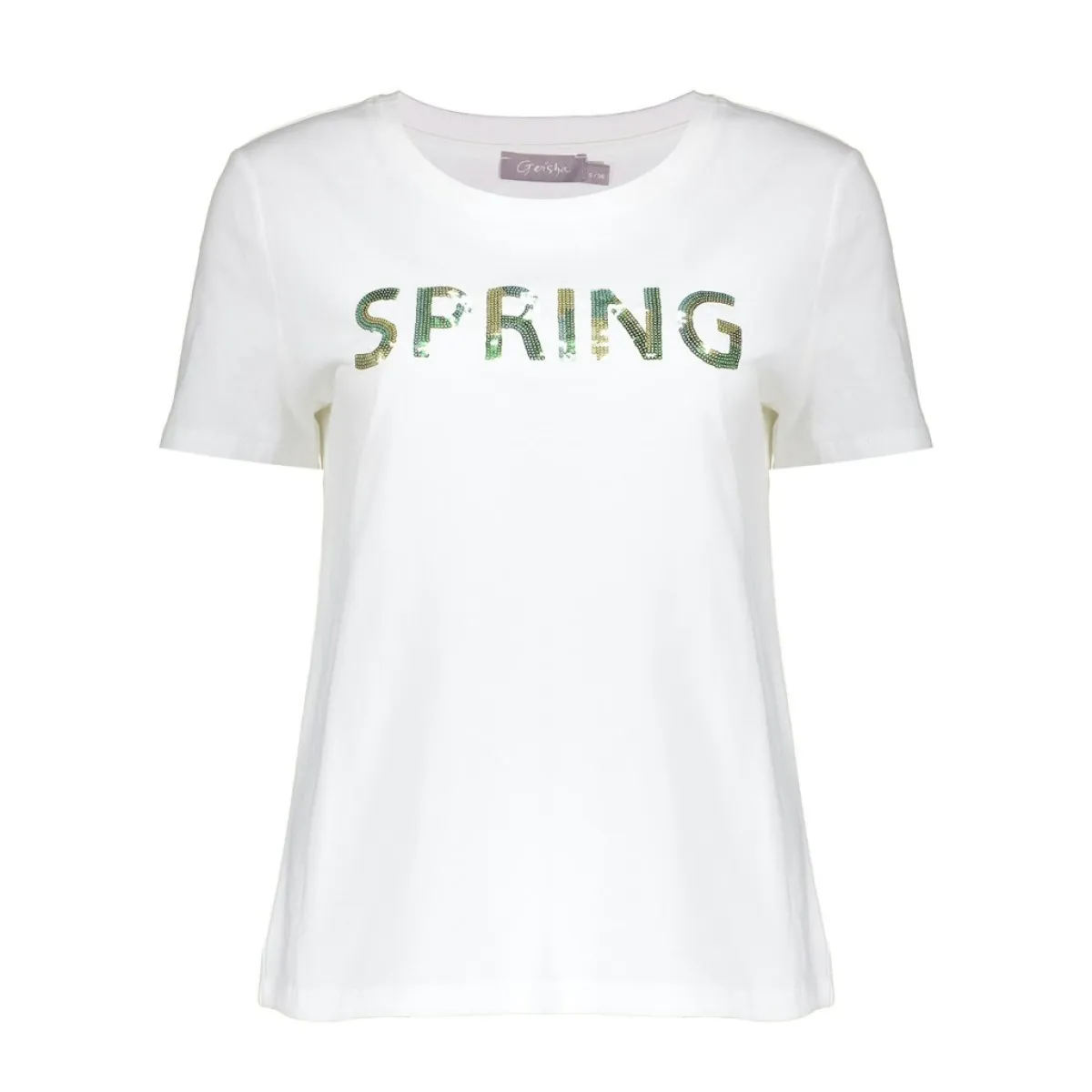 GEISHA-T-shirt sequences-62376-41-10 Off-white/green-OFF WHITE