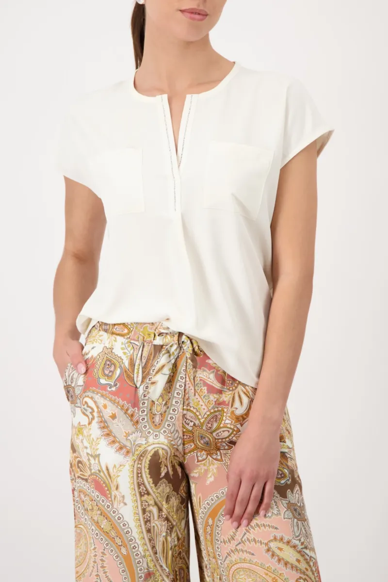 Monari-Blouse with rhinestone details-410766-143 Marble-BEIGE