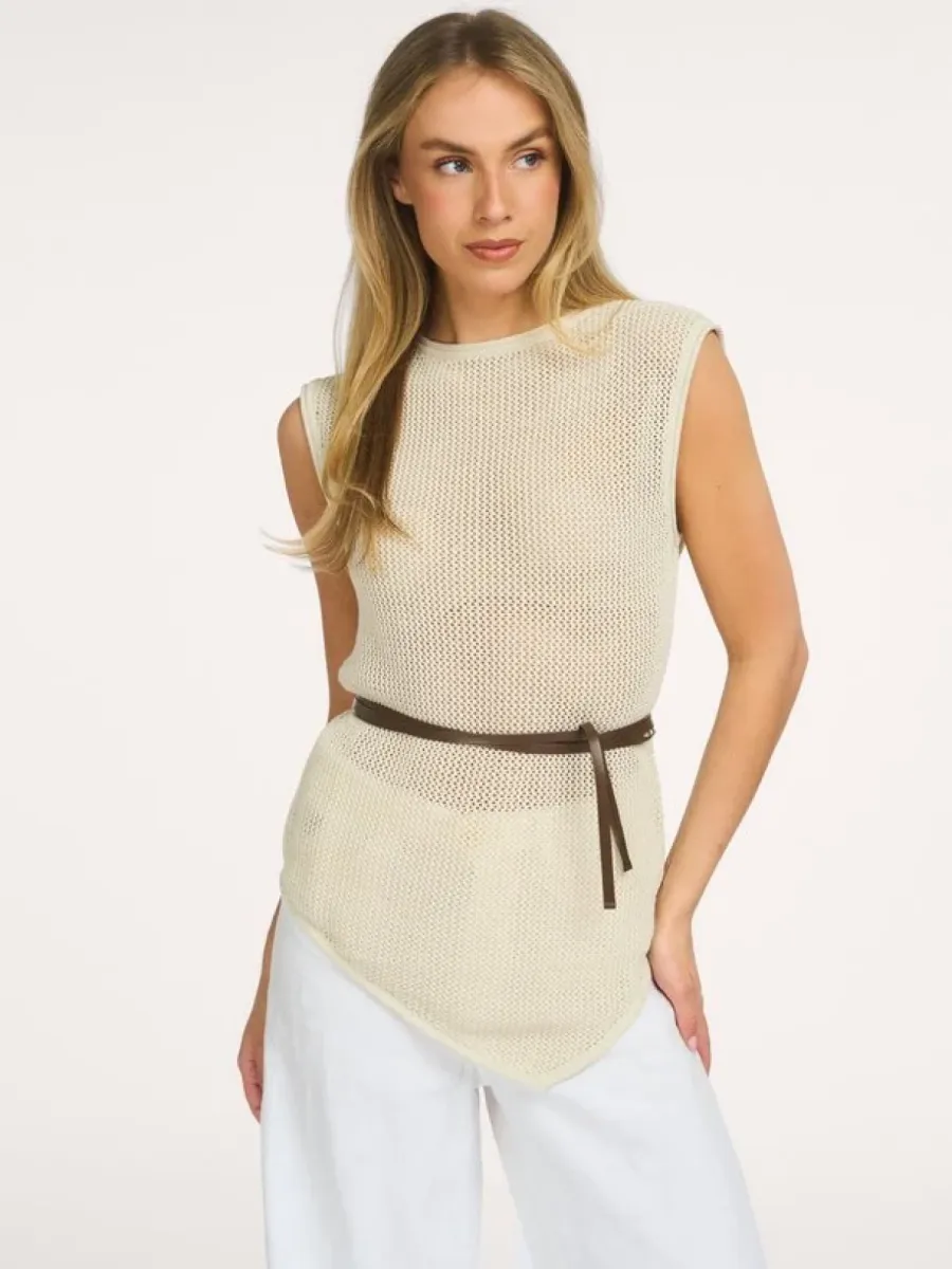 Olaf-Linen open knit top-W250701-Cement-GRIJS