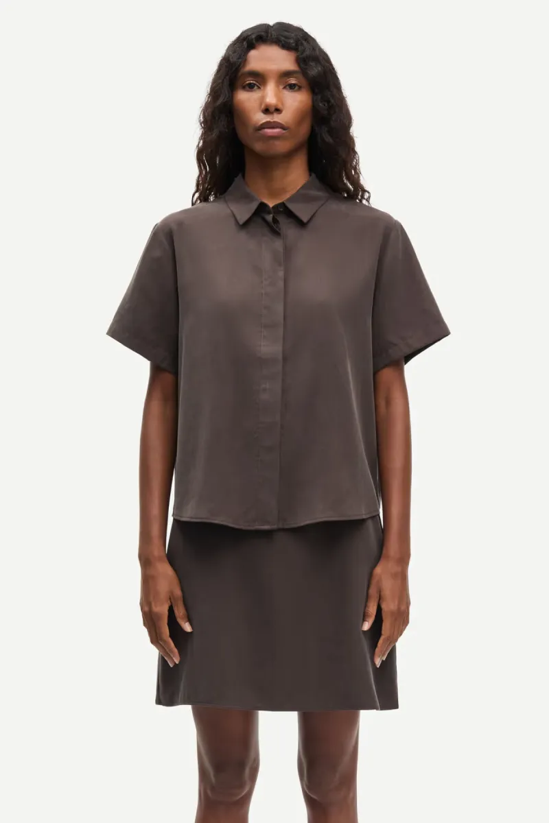 Samsoe Samsoe-Mina ss shirt 14028-F21200143-190910TCX Mulch-BRUIN
