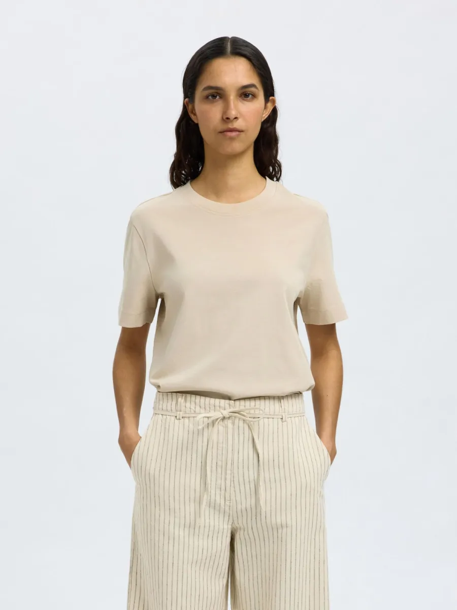Selected Femme-SLFESSENTIAL SS BOXY TEE NOOS-16087919-Oatmeal-GRIJS MELEE