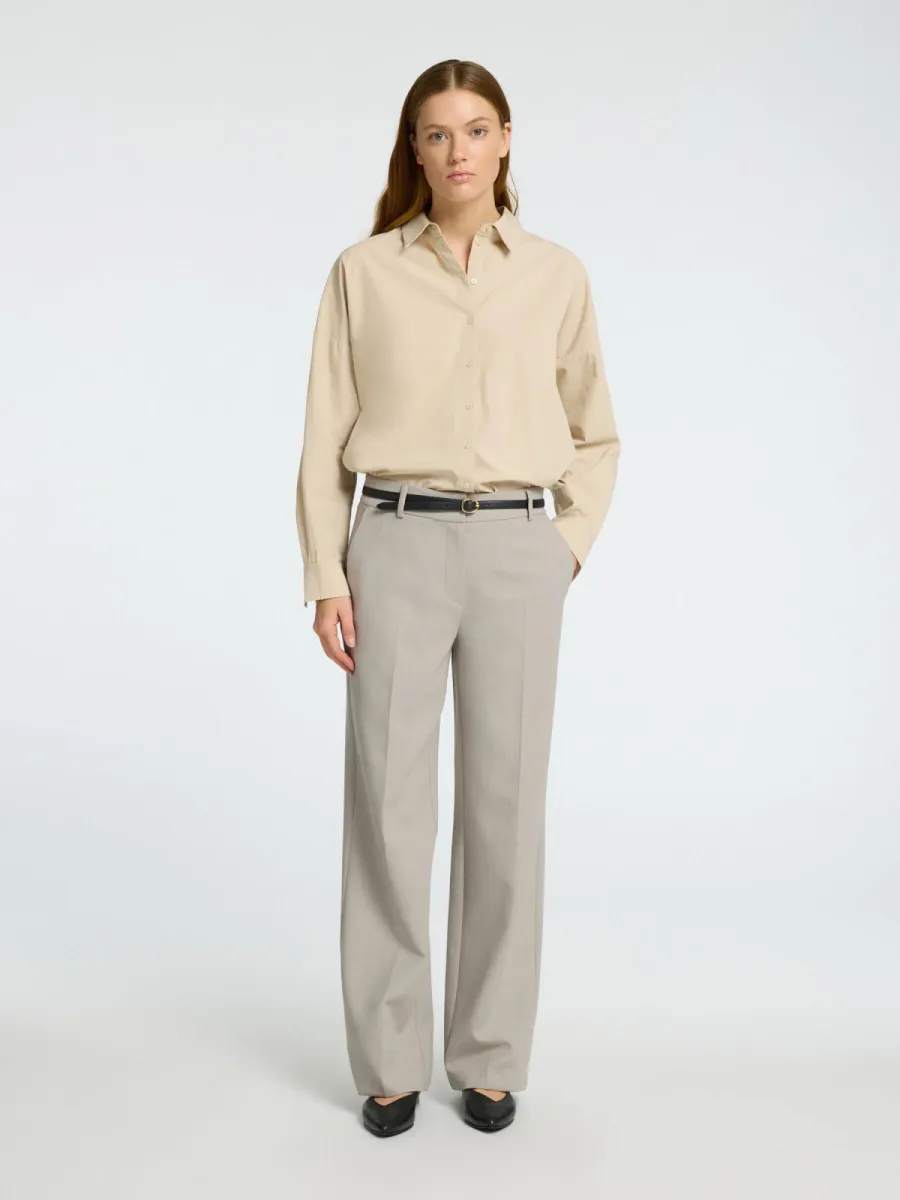 Selected Femme-SLWRITA MW WIDE PANT MEL NOOS-16094206-Island Fossil-BEIGE