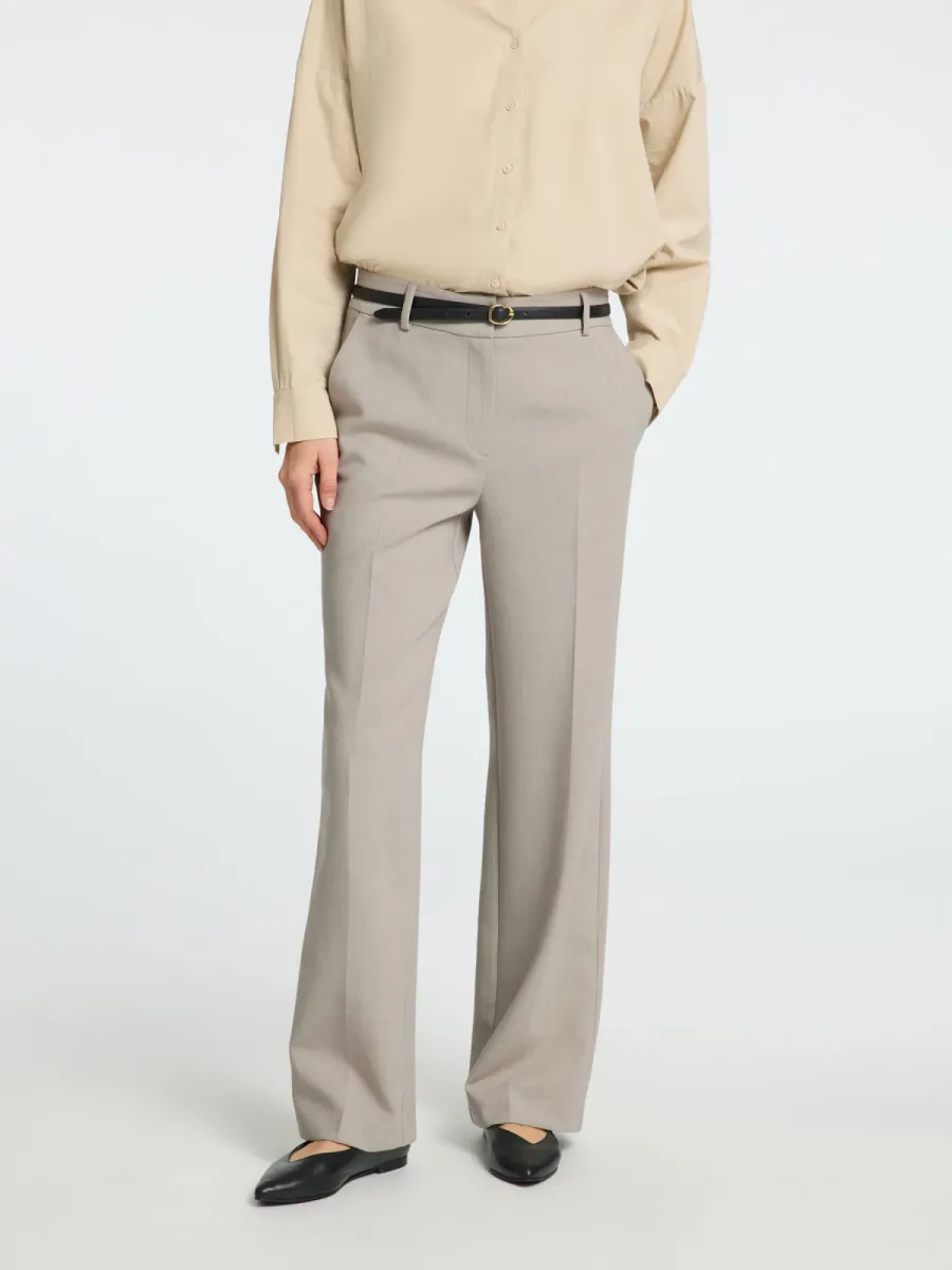 Selected Femme-SLWRITA MW WIDE PANT MEL NOOS-16094206-Island Fossil-BEIGE