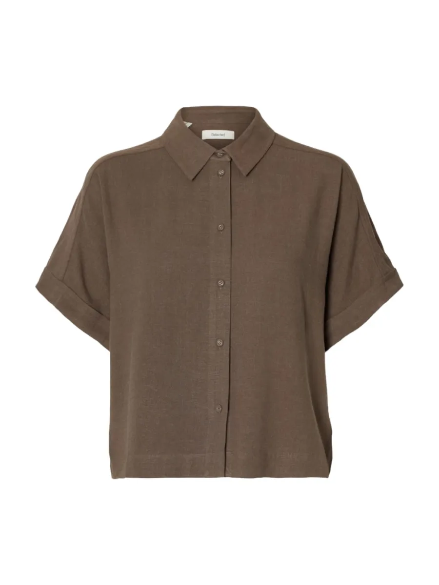 Selected Femme-SLWVIVA SS CROPPED SUN SHIRT NOOS-16093937-Chocolate Chip-CHOCOLADE