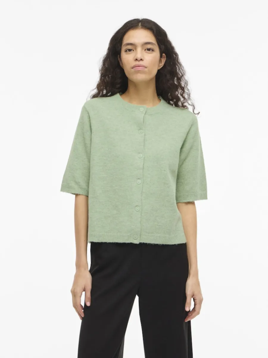 VILA-VILIGA 2/4 O-NECK KNIT CARDIGAN - N-14113226-Smoke Green-GROEN