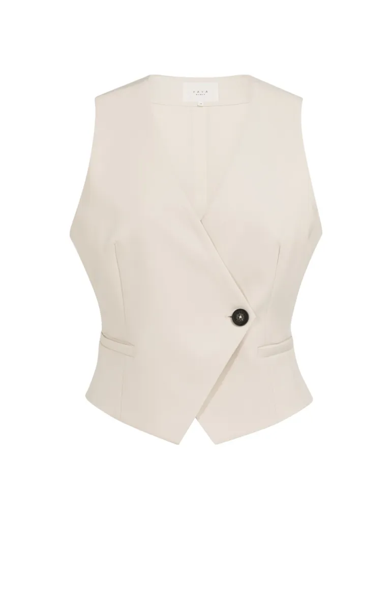 YAYA-Woven gilet with asymetrical c; Polyester/Viscose/Elastane; 99067-01-521007-605-99067-ECRU