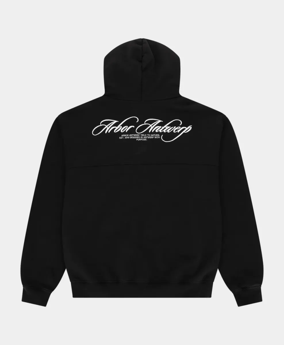 Arbor antwerp--Cursive zipper hoodie black--ZWART