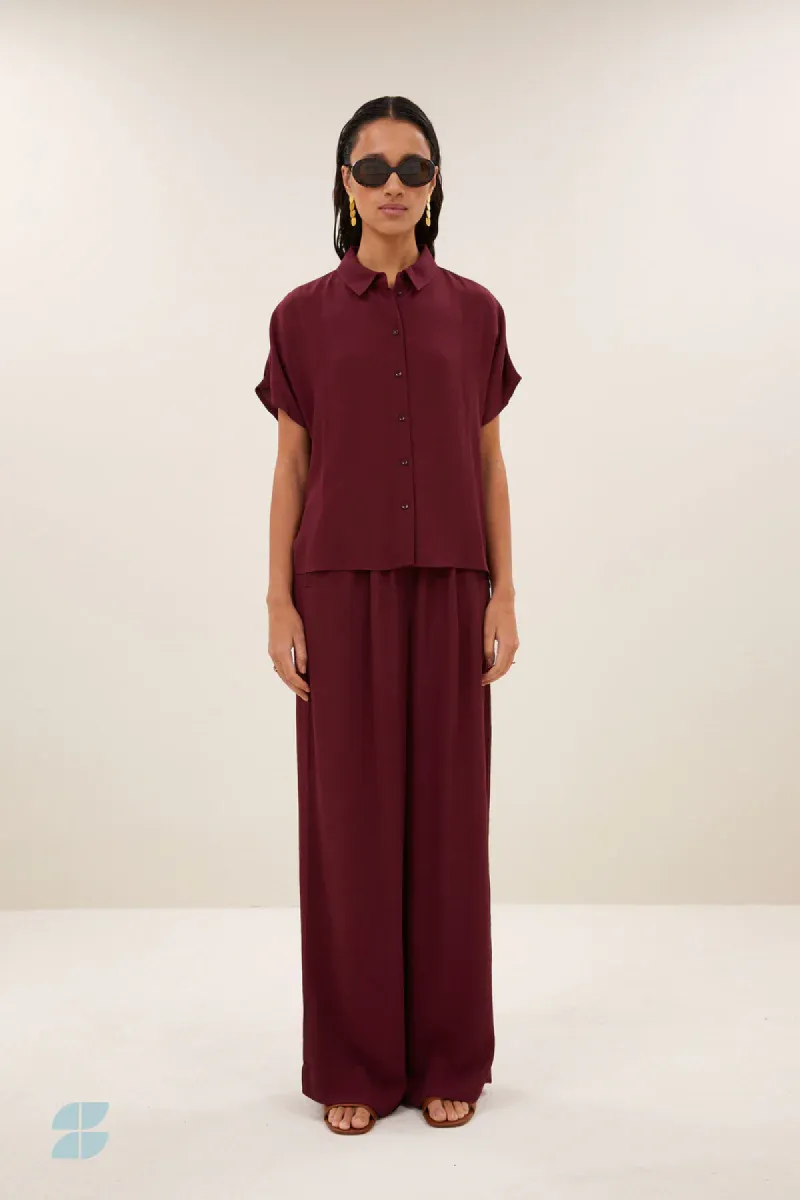 By-bar-Barley Viscose Blouse-26412045-325 Wine-DONKER ROOD