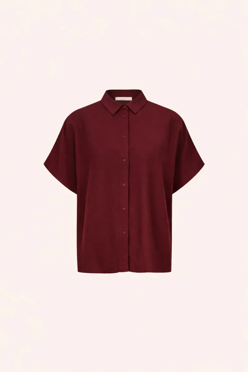 By-bar-Barley Viscose Blouse-26412045-325 Wine-DONKER ROOD