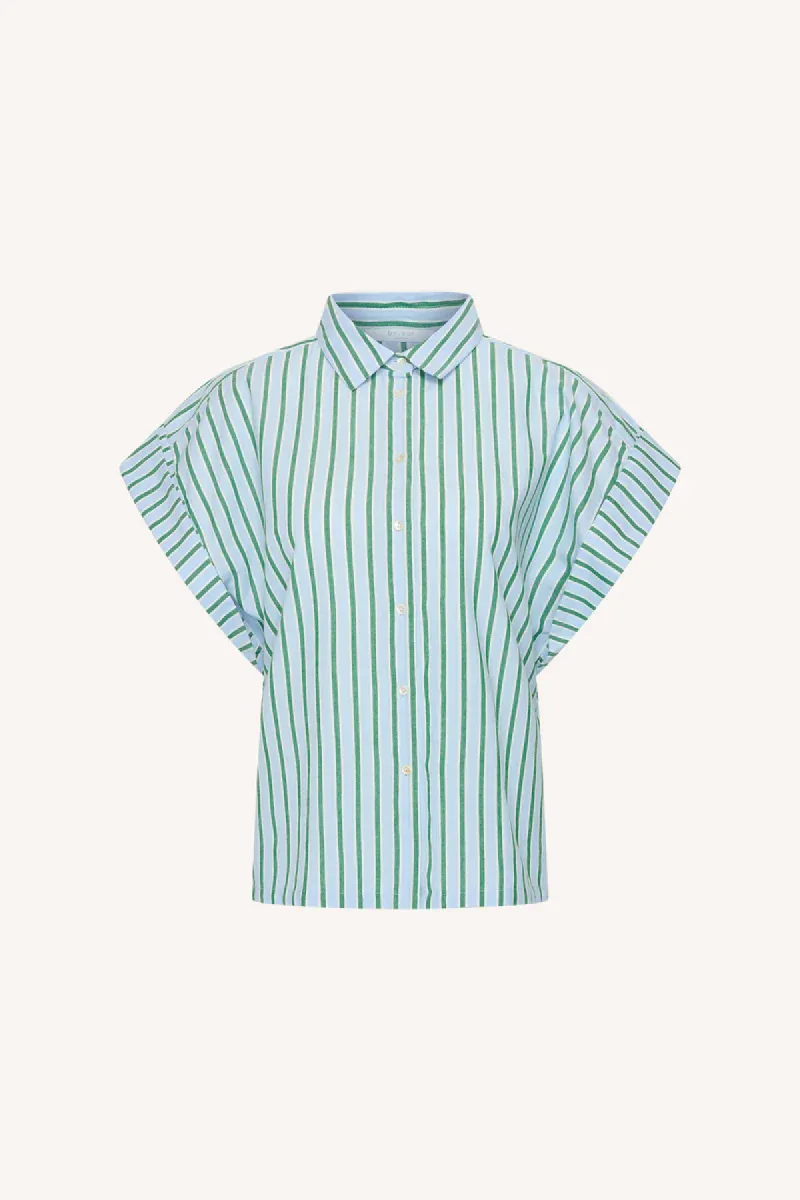 By-bar-Pixie Sea Blouse-25118032-467 Green Sea Stripe-BLAUW COMBINATIE